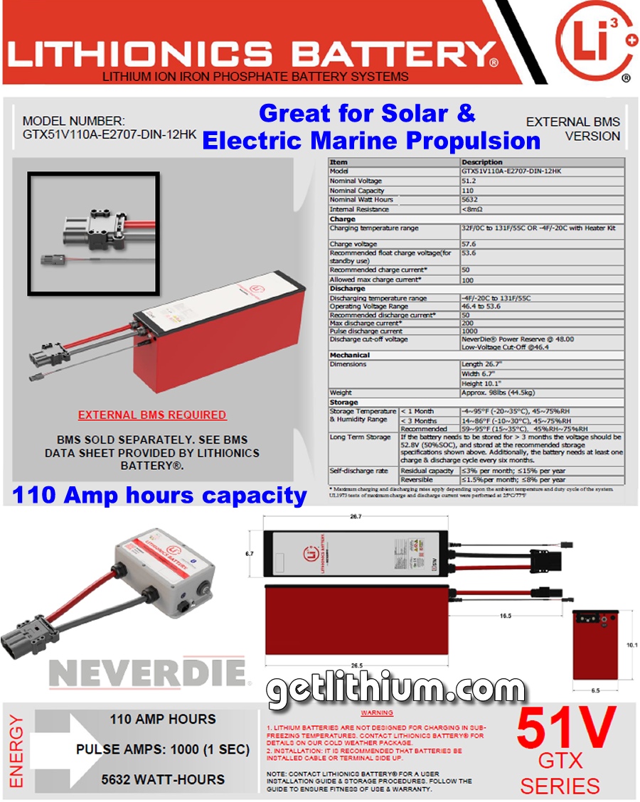 Lithionics Battery GTX high performance 51 Volt 110 Amp hour lithium-ion battery