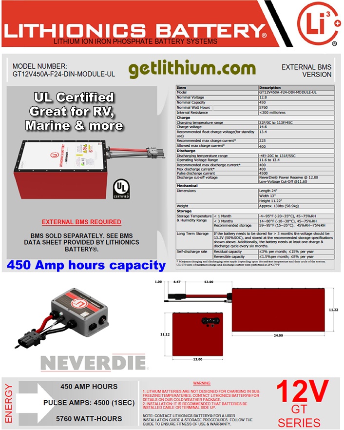 Click here for a larger Lithionics Battery 12 Volt lithium-ion deep cycle battery spec sheet