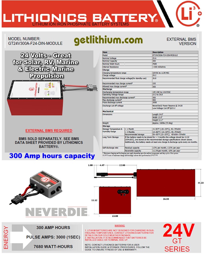 Lithionics Battery Lithium-ion High Performance 24 Volt Battery 