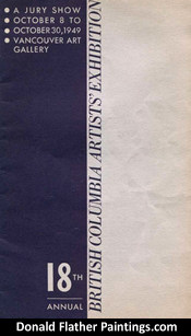 18th Annual BC Artists Exhibition at the Vancouver Art Gallery details - including paintings by renown Canadian Artist, Donald Flather and Lwaren Harris