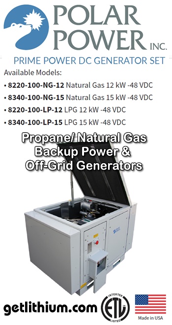 Polar Power propane or natural gas powered back power or off-grid power DC generator