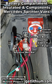 Lithionics battery compartment insulated with high K value Dynaliner sheet insulation and components installed
