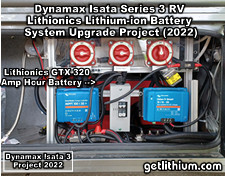 Photo showing the new Lithionics battery as well as the upgraded Xantrex Freedom XC Pro 3000 Watt inverter-charger in the Client's supplied extruded aluminum framework