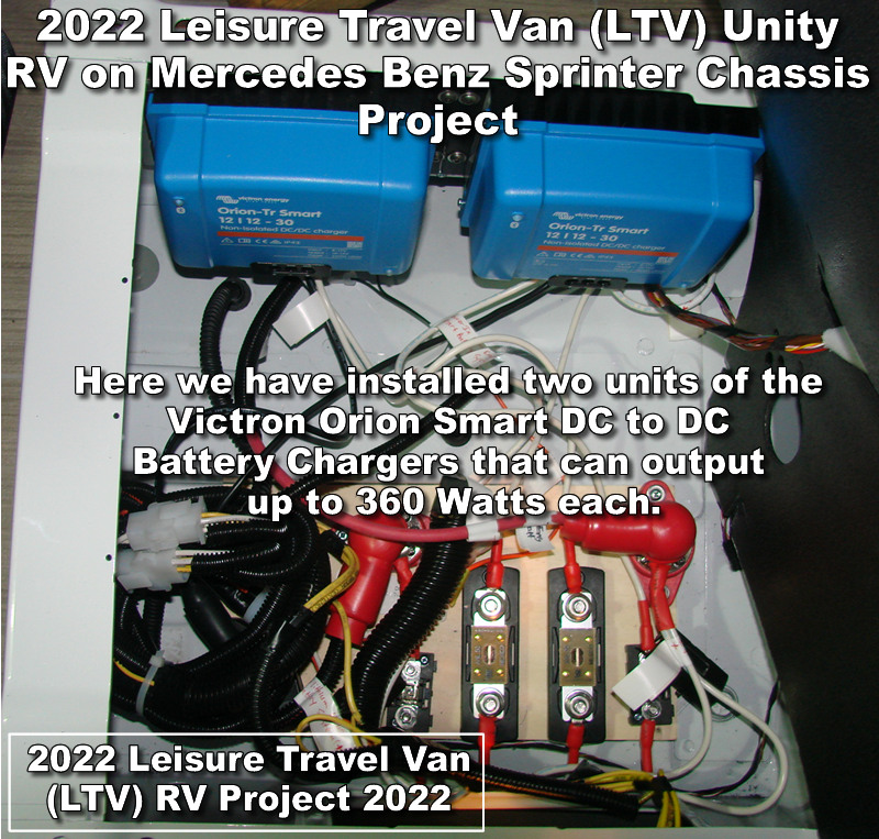 Click here for a larger image of the Victron Orion DC to DC battery chargers installed in this RV
