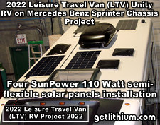 Visit this 2022 Leisure Travel Van on Mercedes Benz Sprinter Van chassis Lithionics battery lithium-ion battery installation project page...