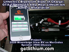 Included with the Lithionics GTX 315 Amp hour battery is the Bluetooth battery monitoring App that will work on your Smartphone.